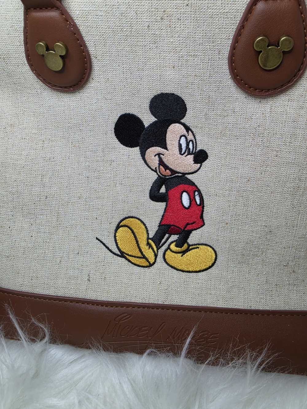 Disney Mickey Canvas Satchel Bag in Brown and Cream - Picture 2 of 4